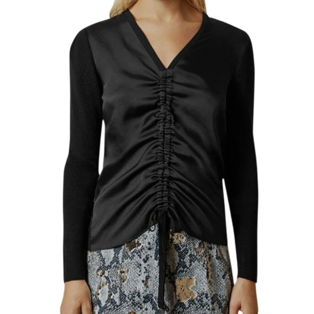 TED BAKER London Ruched Front Wool Blend Knit Top Women 3 (M) Black Versatile